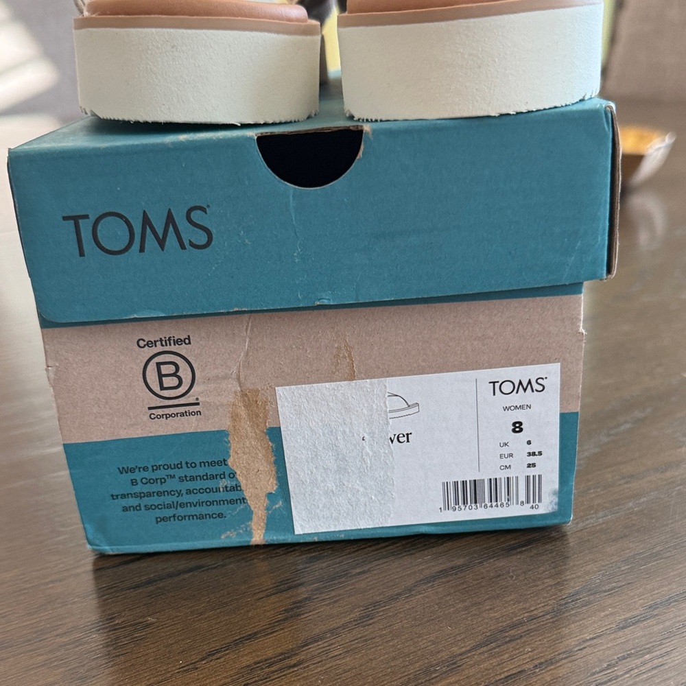 TOMS Women's Beige w/ Silver Cross Strap Sandals - Picture 7 of 8